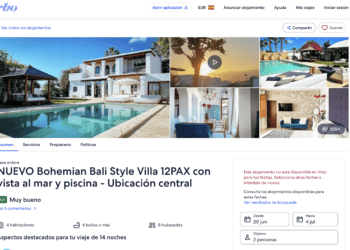Captura de la plataforma VRBO donde la villa está en alquiler con otro nombre.