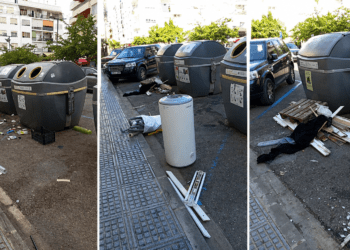 Imágenes del punto de contenedores detrás de Santa Cruz en días diferentes. Fotos Noudiari.es