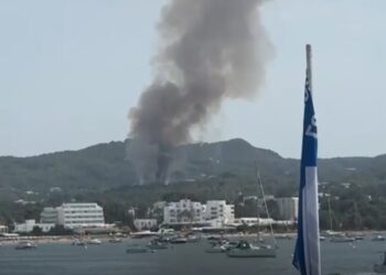 Imagen del incendio en la zona de Cala de Bou.