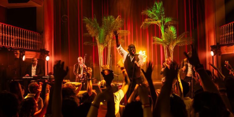 Arnelio, el cantante de la orquesta cubana Son de Cuba, se encargó de liderar el ambiente caribeño en el Teatro Pereyra durante la fiesta de apertura La Cucaracha.
