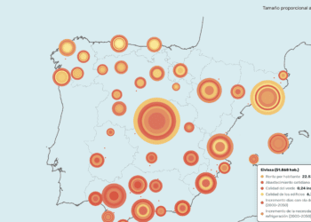 Mapa de municipio de más de 40.000 habitantes que sufrirán más días de olas de calor hasta 2050. Fuente: Atlas de vulnerabilidad al calor