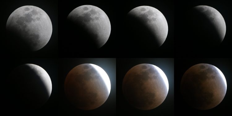 Una secuencia de un eclipse de luna.