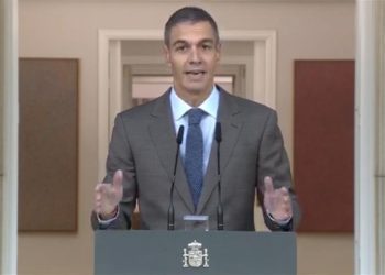 Pedro Sánchez, hoy en Moncloa, donde ha anunciado el adelanto electoral