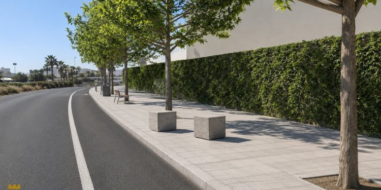 Diseño gráfico de la futura zona peatonal junto a la E-10 y Sa Real. Imagen: Ayto. Ibiza